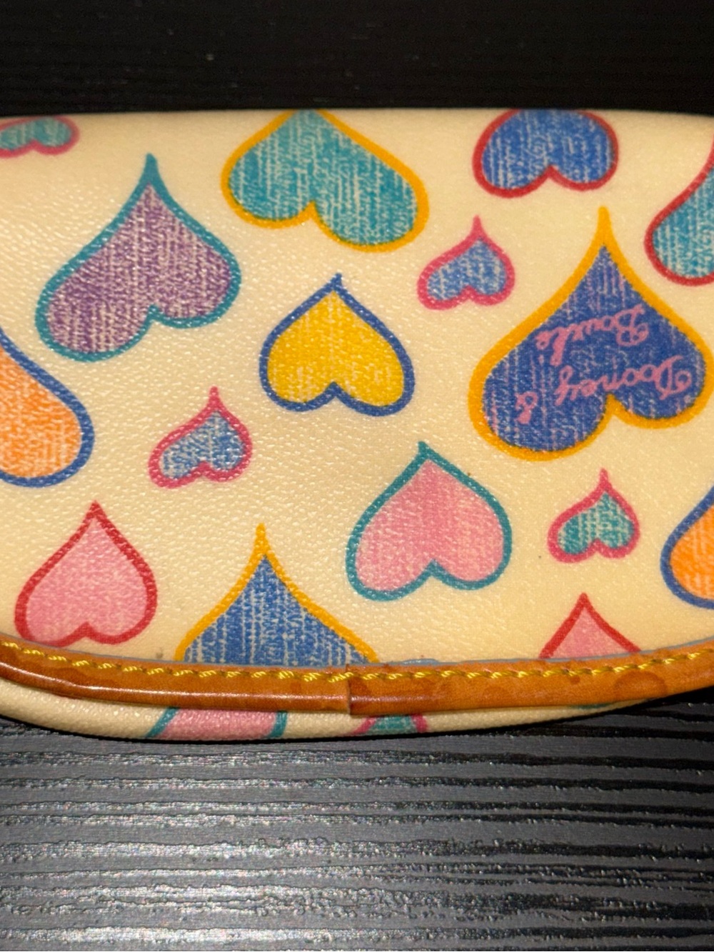 Dooney & Bourke Cream Heart Print Wristlet with Multicolor Hearts - Picture 4 of 11
